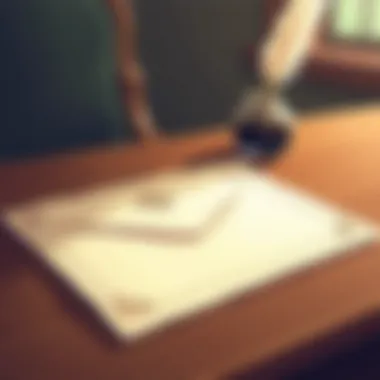 The Art of Praise Letters An elegant letter on a desk adorned with a feather quill and inkpot