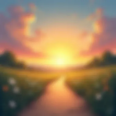 A gentle sunrise illuminating a path, symbolizing new beginnings