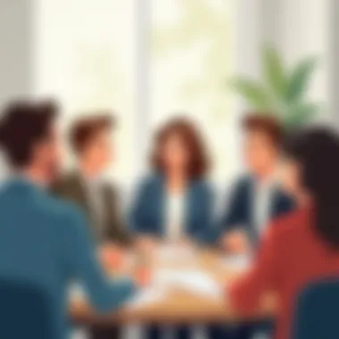 Collaborative Candidate Assessment A diverse group discussing candidate qualities
