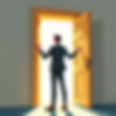 A person standing confidently in front of an open door symbolizing new opportunities