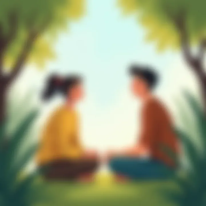 A serene setting depicting two individuals actively listening to each other.