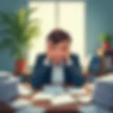 A person sitting at a desk overwhelmed by paperwork and stress