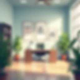 A serene office environment with motivational quotes on the wall